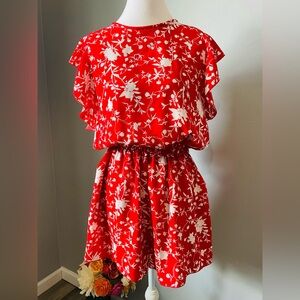 Aritzia Wilfred Fleurette Romper - Goji Berry Red White Floral